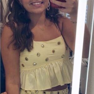 Yellow Embellished Ruffle Crop Top